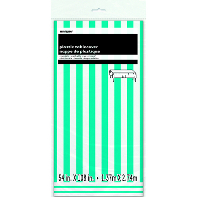 Stripes Teal Plastic Tablecover