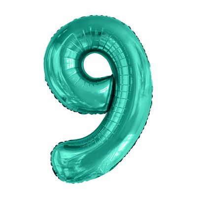 86cm 34 Inch Gaint Number Foil Balloon Teal 9 Inflated with Helium