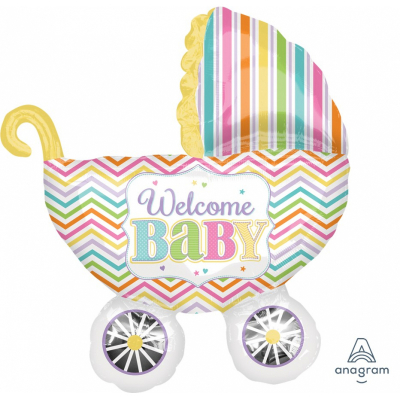 Supershape Baby Brights Carriage Foil Balloon Inflated with Helium