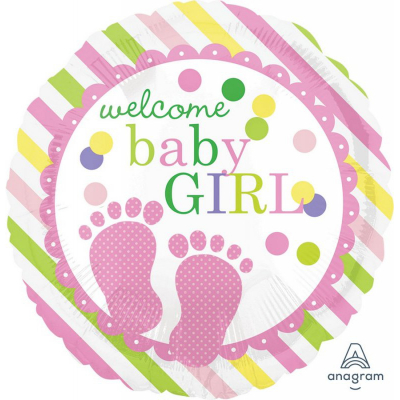 45cm Standard Baby Feet Welcome Baby Girl Foil Balloon Inflated with Helium