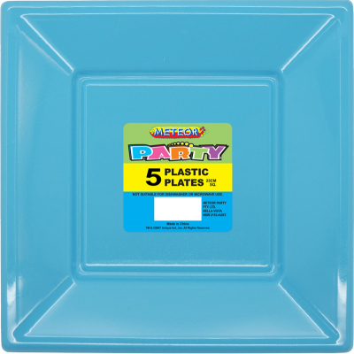 Square Plastic Plates 23cm Pastel Blue 5PK
