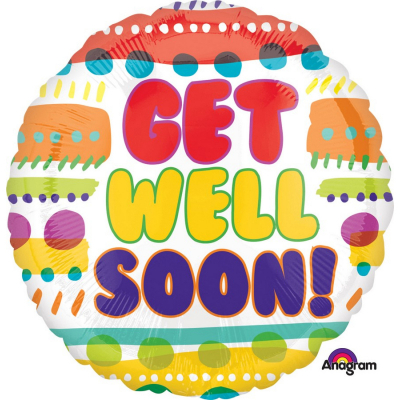 45cm Standard Get Well Soon Fun Patterns Foil Balloon Inflated with Helium
