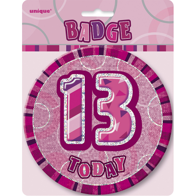 Glitz Birthday Pink Badge 13th