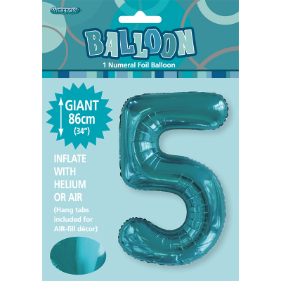 86cm 34 Inch Gaint Number Foil Balloon Teal 5