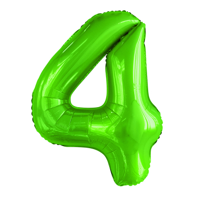 86cm 34 Inch Gaint Number Foil Balloon Lime Green 4 Inflated with Helium