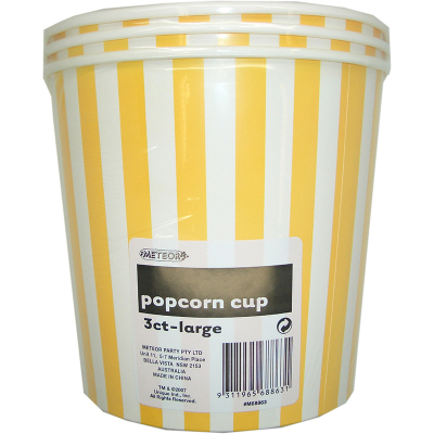 Stripes Yellow Popcorn Cups Large 3PK