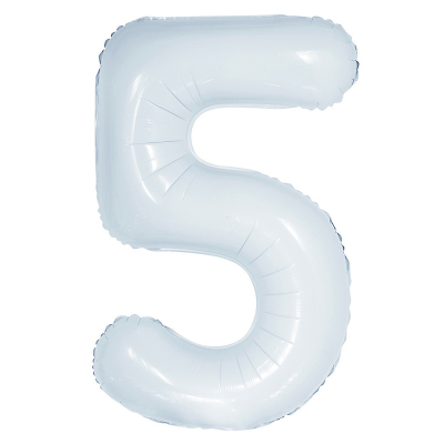 86cm 34 Inch Gaint Number Foil Balloon White 5 Inflated with Helium