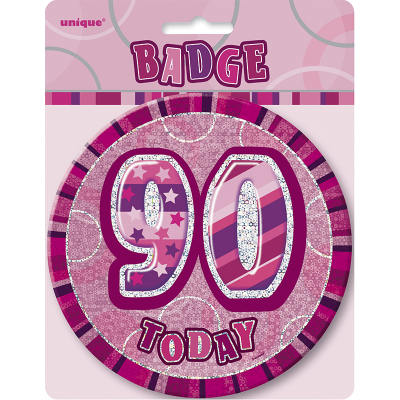 Glitz Birthday Pink Badge 90th