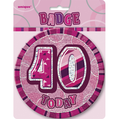 Glitz Birthday Pink Badge 40th