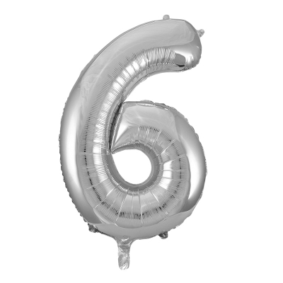 86cm 34 Inch Gaint Number Foil Balloon Silver 6 Inflated with Helium