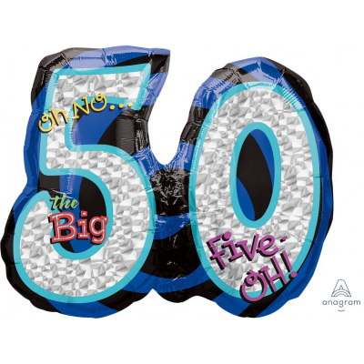 Supershape Holographic Oh No! It's My Birthday 50th Foil Balloon Inflated with Helium