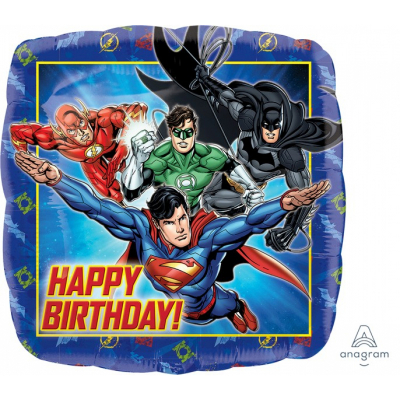45cm Standard Justice League Happy Birthday Foil Balloon Inflated with Helium