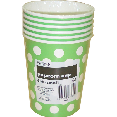 Polka Dots Popcorn Cups Small Lime Green 6PK