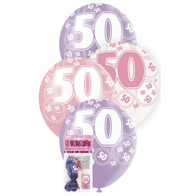Glitz Birthday Pink Helium Balloons 50th 6PK